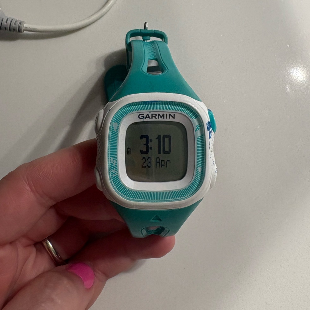 garmin Teal and White GPS Fitness Watch